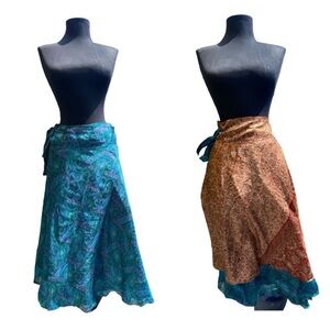 Reversible Silk Wrap Skirt by Western Fashion Bohemian Bluish/Red